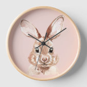 美しいパステルモダンピンクウォーターカラーバニーラブリー 壁時計 (正面)