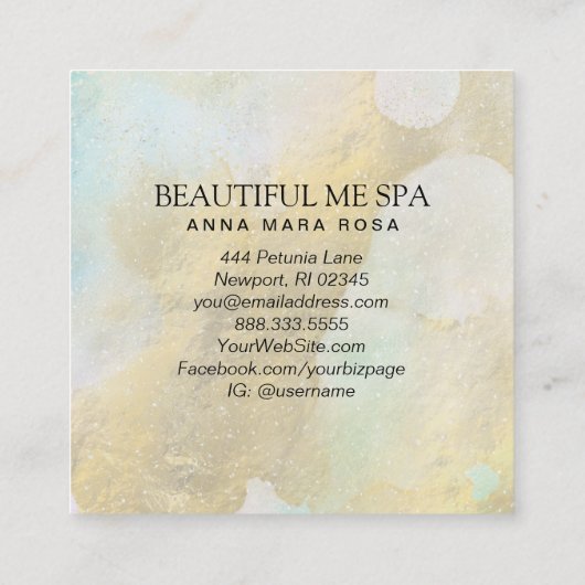 ~*美しいパステルレインボーゴールドフォイルビジネスカード スクエア名刺 (裏面)