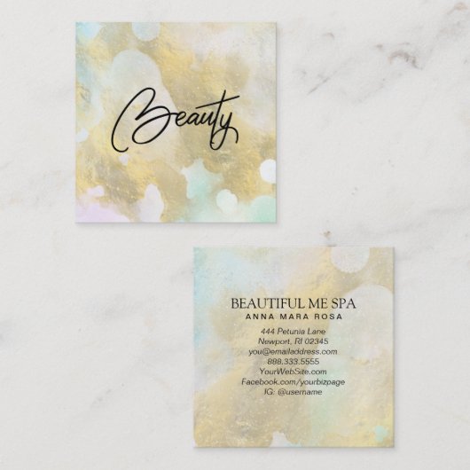 ~*美しいパステルレインボーゴールドフォイルビジネスカード スクエア名刺 (正面/裏面)