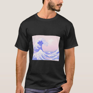 美しいパステル紫の日本の可愛い大きな波 Tシャツ