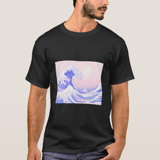 美しいパステル紫の日本の可愛い大きな波 Tシャツ (正面)