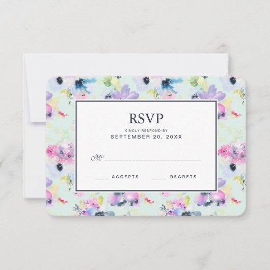 美しいパステル調の花の水彩画- RSVPを結婚すること 出欠カード (正面)