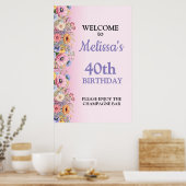 美しいパステル フラワーズ バースデー パーティー ポスター (キッチン)