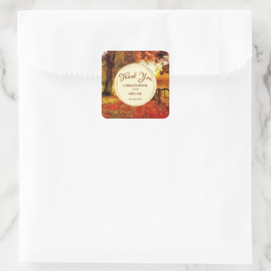 美しいパス秋の木カラフル々秋の結婚式 スクエアシール (バッグ)