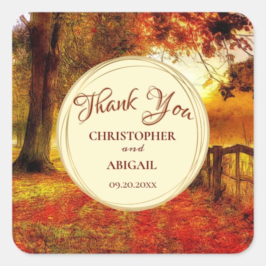 美しいパス秋の木カラフル々秋の結婚式 スクエアシール (正面)