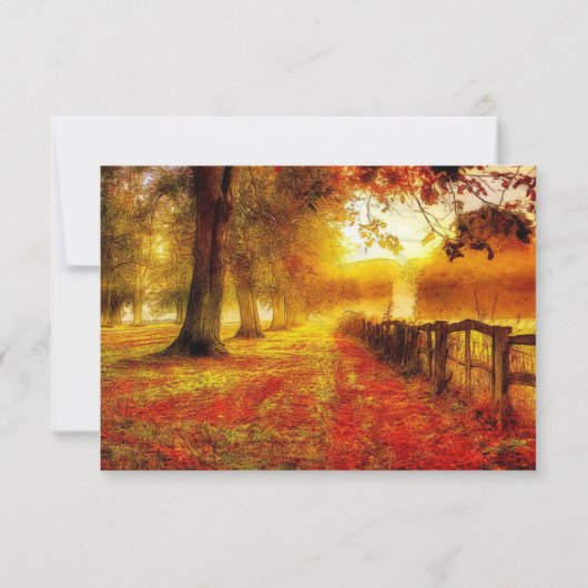 美しいパス秋の木カラフル々秋の結婚式 出欠カード (裏面)