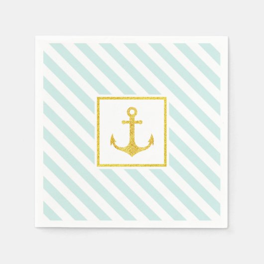 美しいパターストライプのンゴールデンいかり スタンダードカクテルナプキン (正面)