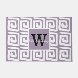 美しいパターンモノグラムのギリシャ鍵紫 ドアマット