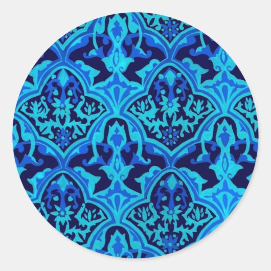 美しいパターン – 黒と青 ラウンドシール (正面)