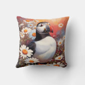 美しいパフィンインデイジー場 クッション (裏面)