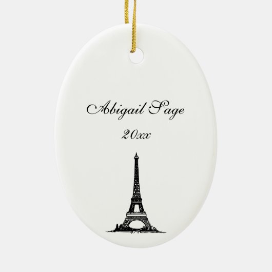 美しいパリ、エッフェルタワーヴィンテージクリスマス セラミックオーナメント (裏面)