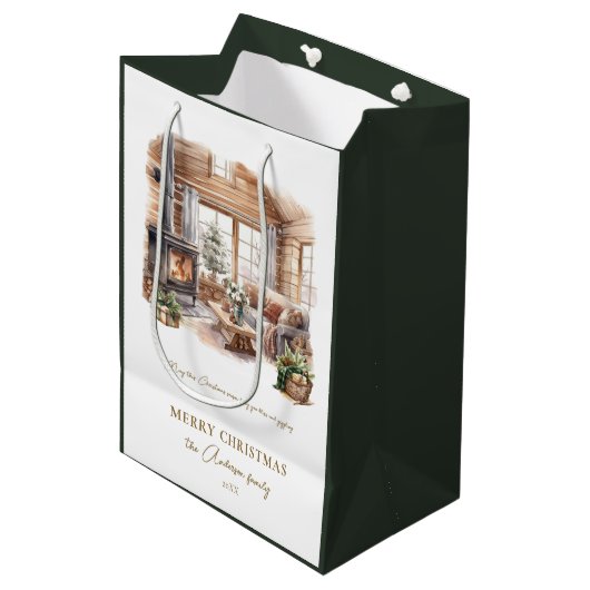 美しいパーソナライズされたクリスマスホーム ミディアムペーパーバッグ (正面アングル)