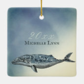 美しいパーソナライズされたグレーホエールクリスマス セラミックオーナメント (裏面)