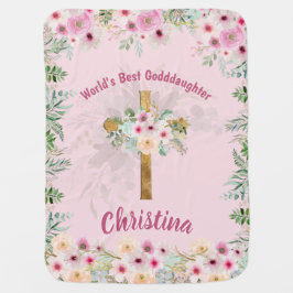 美しいパーソナライズされたゴドーターピンクフローラ ベビー ブランケット
