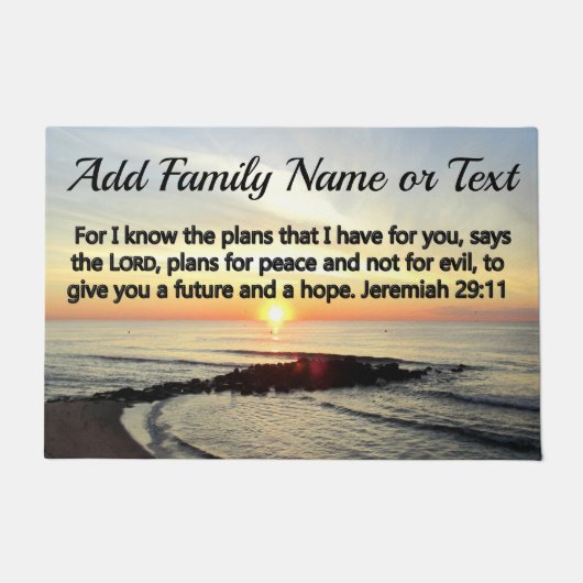 美しいパーソナライズされたジェレミア29:11サンライズ ドアマット (正面)