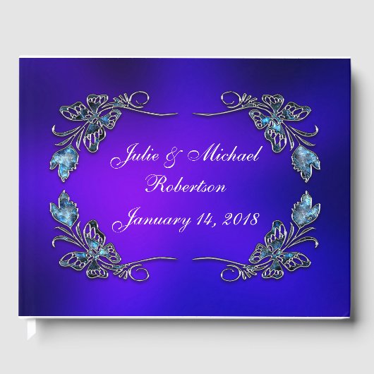 美しいパーソナライズされたバタフライフェイクフィリーグリー ゲストブック (正面)