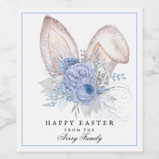 美しいパーソナライズされたバニーの耳イースター ワインラベル (シングルラベル)