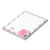 美しいパーソナライズされたピンク色のバラ ノートパッド (回転)