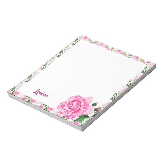 美しいパーソナライズされたピンク色のバラ ノートパッド (回転)