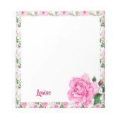 美しいパーソナライズされたピンク色のバラ ノートパッド (正面)