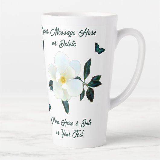 美しいパーソナライズされたマグノリアマグカップ、蝶 カフェラテマグ (右)