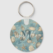 美しいパーソナライズされたヴィンテージの貝殻が青く見える キーホルダー (裏面)