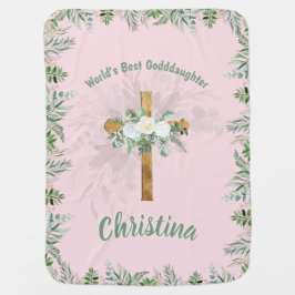 美しいパーソナライズされた名付け子の女の子 ピンクの花 ベビー ブランケット