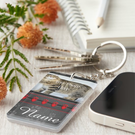 美しいパーソナライズされた犬や猫の記念碑 キーホルダー (正面右)