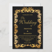 美しいパーソナライズされた金ゴールドフレ結婚ーム 招待状 (正面)