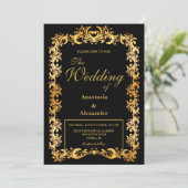 美しいパーソナライズされた金ゴールドフレ結婚ーム 招待状 (スタンド正面)