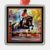 美しいパーソナライズされた馬のジャンプのクリスマス メタルオーナメント (正面)