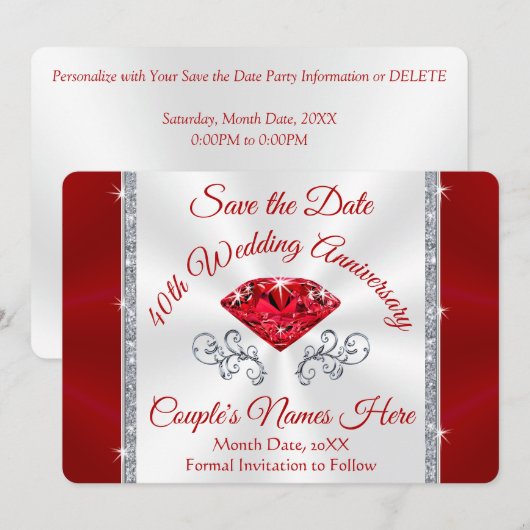 美しいパーソナライズされた、40歳の誕生日おめでとうの記念日カード 招待状 (正面/裏面)