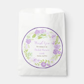 美しいパープルの花のリース ブライダルシャワーのお礼の紙袋 フェイバーバッグ (正面)