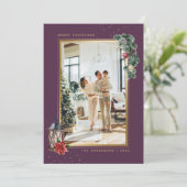 美しいパープルゴールドの水彩フォトクリスマス シーズンカード (スタンド正面)