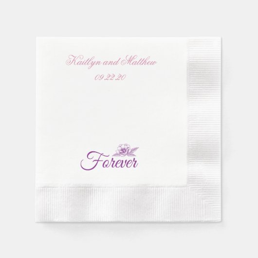 美しいパープルプ結婚ールフローラ 縁ありカクテルナプキン (正面)