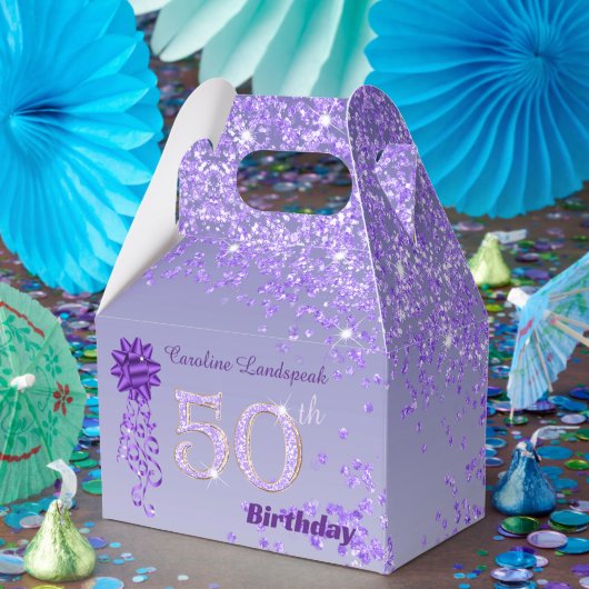 美しいパープルラメリボン50歳の誕生日 フェイバーボックス (パーティー)