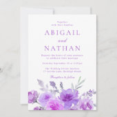 美しいパープル ラベンダー 花のウェディング 招待状 (正面)