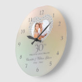 美しいパールハート写真 30周年記念 ラージ壁時計 (傾斜)