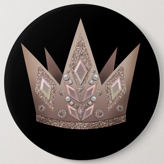 美しいパールビーズグリッタークラウンゴールデンブロンズ 缶バッジ (正面)