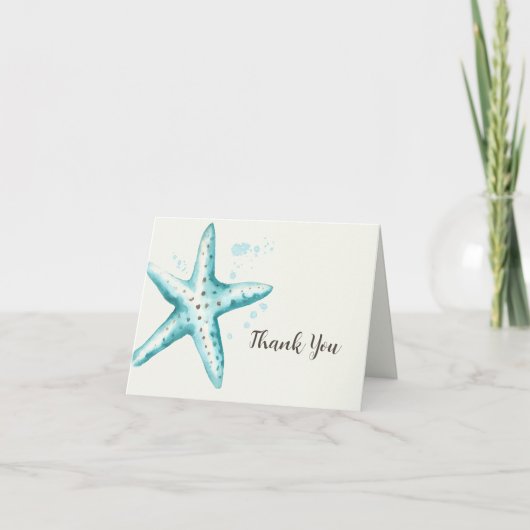 美しいヒトデのアクア水彩ウェディングシャワー サンキューカード (正面)