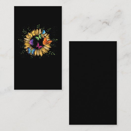 美しいヒマワリとかわいい蝶 名刺 (正面/裏面)