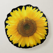 美しいヒマワリの黒 ラウンドクッション (裏面)
