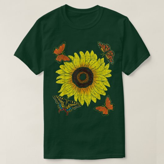 美しいヒマワリ動物愛好家鱗翅目だが Tシャツ (デザイン正面)