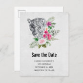 美しいヒョウの頭のポートレート日付を保存 インビテーションポストカード (正面/裏面)