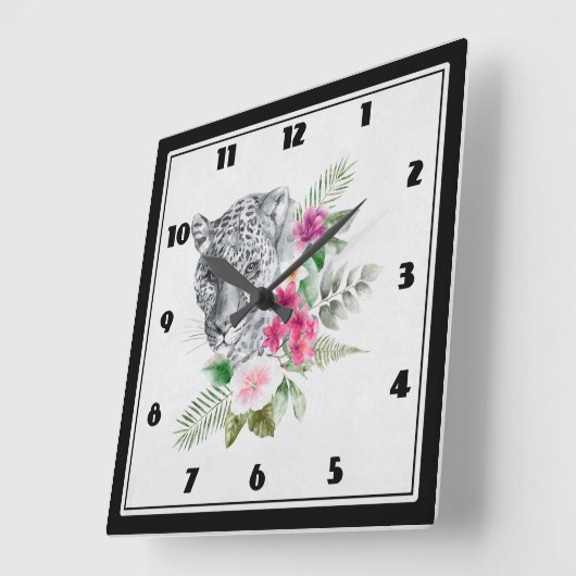 美しいヒョウの頭ポートレート（水彩） スクエア壁時計 (傾斜)
