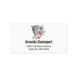 美しいヒョウの頭ポートレート（水彩） ラベル