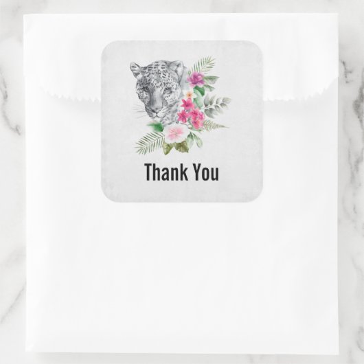 美しいヒョウ頭ポートレートありがとう スクエアシール (バッグ)