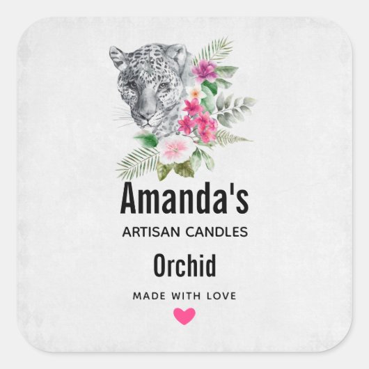 美しいヒョウ頭ポートレートキャンドルまたはソープビジネス スクエアシール (正面)