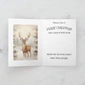 美しいビクトリアンスタイルのトナカイと雪の冬 カード (内部)