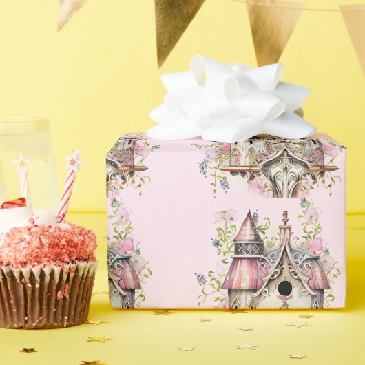 美しいビクトリアンスタイルウォーターカラーバーズハウス ラッピングペーパー (誕生日パーティー)